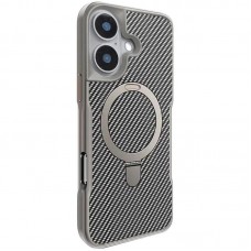 TPU+PC чохол Metal Buttons with MagSafe Carbon Ring для Apple iPhone 16 (6.1")  Сірий - 00000073487_1