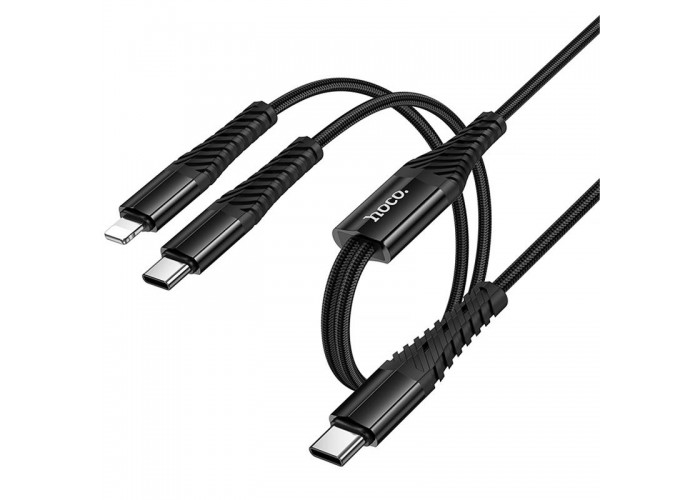 Дата кабель Hoco X123 Victory 2in1 Type-C to Lightning/Type-C 3A (1m)