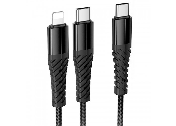 Дата кабель Hoco X123 Victory 2in1 Type-C to Lightning/Type-C 3A (1m)