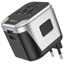 Мережевий універсальний перехідник Hoco AC5 Level 2USB+Socket  Black - 00000066106_1