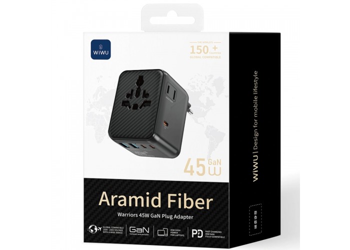 Мережевий універсальний перехідник WIWU UA010 Warrior GaN 45W + 2USB-A/3C