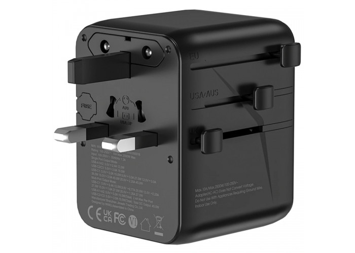 Мережевий універсальний перехідник WIWU UA010 Warrior GaN 45W + 2USB-A/3C