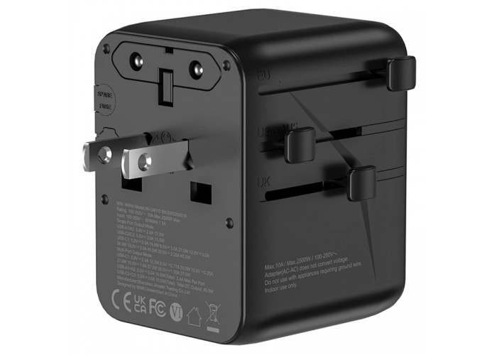 Мережевий універсальний перехідник WIWU UA010 Warrior GaN 45W + 2USB-A/3C