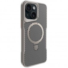 TPU+PC чохол Metal Buttons with MagSafe Carbon Ring для Apple iPhone 15 (6.1")  Сірий - 00000073484_2