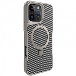 TPU+PC чохол Metal Buttons with MagSafe Carbon Ring для Apple iPhone 16 Pro Max (6.9")  Сірий - 00000073489_1