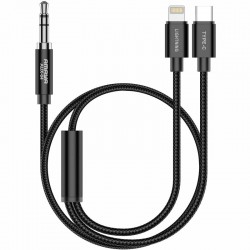Аудіо кабель Aux Amaya AUX-04 (Type-C/Lightning to AUX 3.5mm) (1.2m)  Black - 00000084647_1