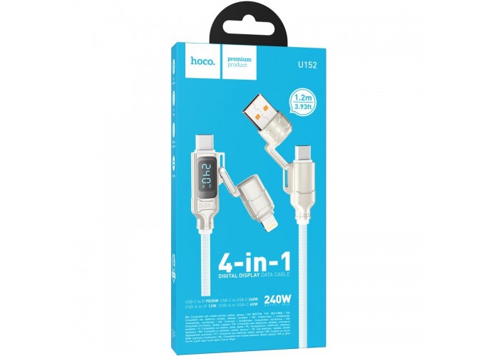 Дата кабель Hoco U152 Fortune 4in1 Type-C to Lightning/Type-C to USB 240W (1.2m)