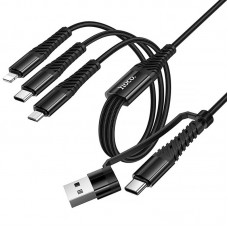 Дата кабель Hoco X123 Victory 3in1 Type-C to Lightning/Type-C/MicroUSB 3A (1m)  Black - 00000081827_1