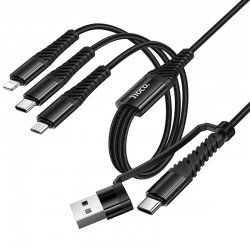Дата кабель Hoco X123 Victory 3in1 Type-C to Lightning/Type-C/MicroUSB 3A (1m)  Black - 00000081827_1