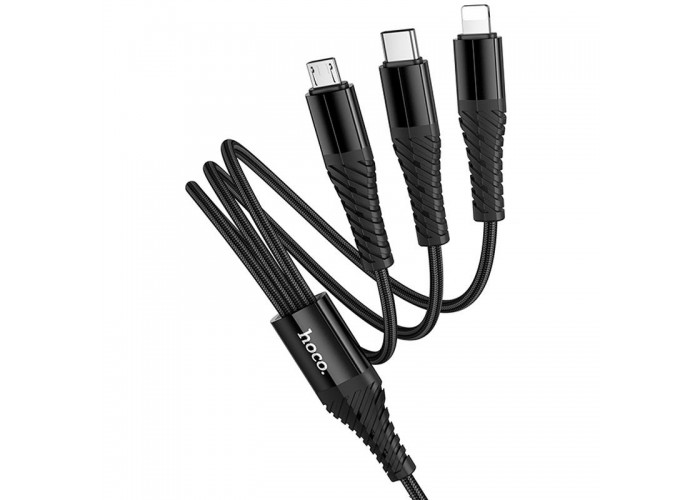 Дата кабель Hoco X123 Victory 3in1 Type-C to Lightning/Type-C/MicroUSB 3A (1m)
