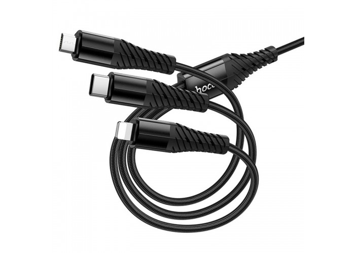 Дата кабель Hoco X123 Victory 3in1 Type-C to Lightning/Type-C/MicroUSB 3A (1m)