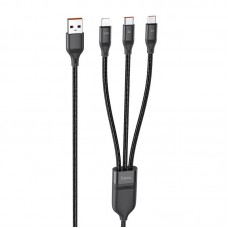 Дата кабель Hoco U104 Ultra 6A 3in1 Lightning -MicroUSB-Type-C (1.2m)  Черный - 00000055899_1