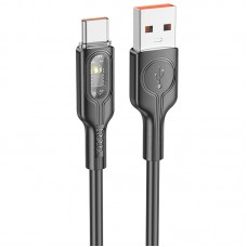 Дата кабель Hoco U120 Transparent explore intelligent power-off USB to Type-C 5A (1.2m)  Black - 00000066084_2