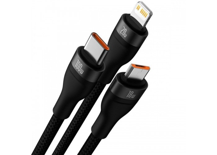 Дата кабель Baseus Flash Series 2 USB to MicroUSB-Lightning-Type-C 100W (1.2m) (CASS03000)