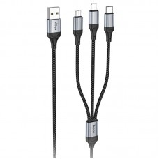 Дата кабель Hoco X102 Fresh 3in1 USB to Lightning + MicroUSB + Type-C (1m)  Black - 00000074161_1