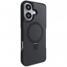TPU+PC чохол Metal Buttons with MagSafe Carbon Ring для Apple iPhone 16 (6.1")  Чорний - 00000073487_2
