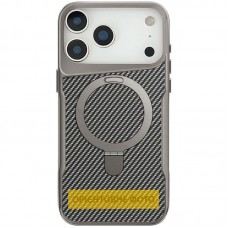 TPU+PC чохол Metal Buttons with MagSafe Carbon Ring для Apple iPhone 17 (6.3")  Сірий - 00000080929_2