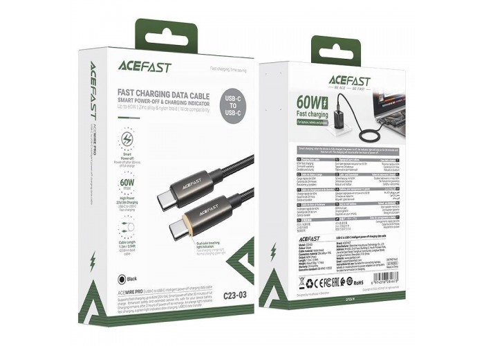 Дата кабель Acefast C23-03 Type-C to Type-C 60W (1.2m)