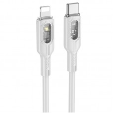 Дата кабель Hoco U120 Transparent explore intelligent power-off PD 27W Type-C to Lightning (1.2m)  Gray - 00000066086_1