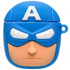 Силіконовий футляр Marvel & DC series для навушників AirPods 1/2 + карабін  Капітан Америка/Синій - 00000036242_3