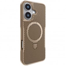 TPU+PC чохол Metal Buttons with MagSafe Carbon Ring для Apple iPhone 16 (6.1")  Золотий - 00000073487_3