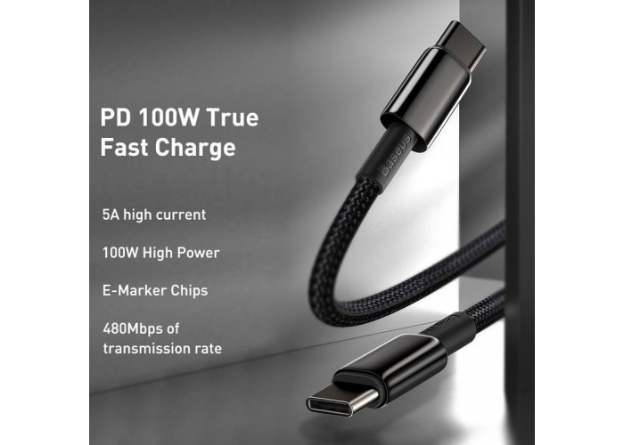Дата кабель Baseus Tungsten Gold Type-C to Type-C Cable 100W (1m) (CATWJ-01)