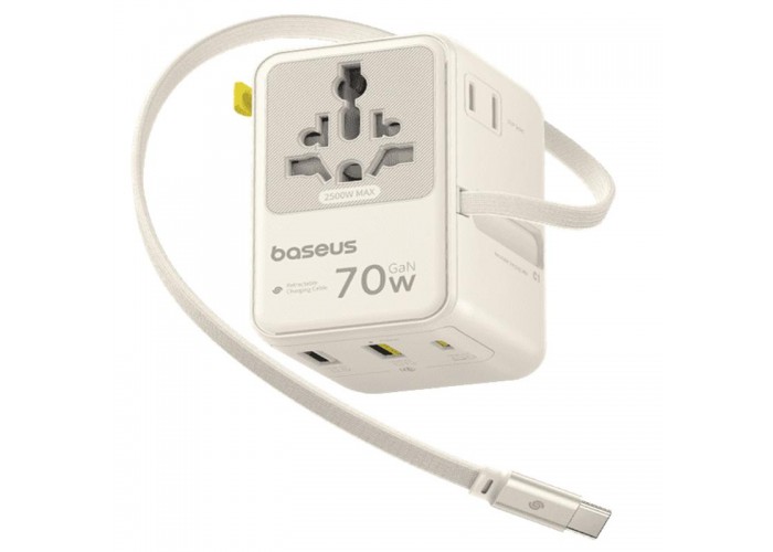 Мережевий універсальний перехідник Baseus CG11 70W with retractable cable (2USB-A/3C/1Socket) (E0307E)