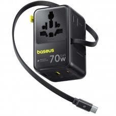 Мережевий універсальний перехідник Baseus CG11 70W with retractable cable (2USB-A/3C/1Socket) (E0307E)  Cosmic Black - 00000085295_2
