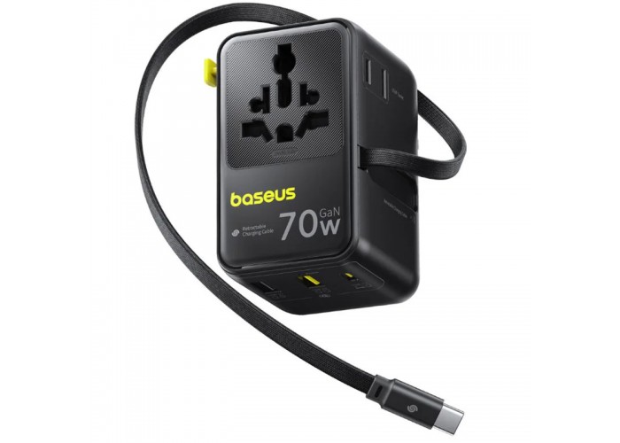 Мережевий універсальний перехідник Baseus CG11 70W with retractable cable (2USB-A/3C/1Socket) (E0307E)