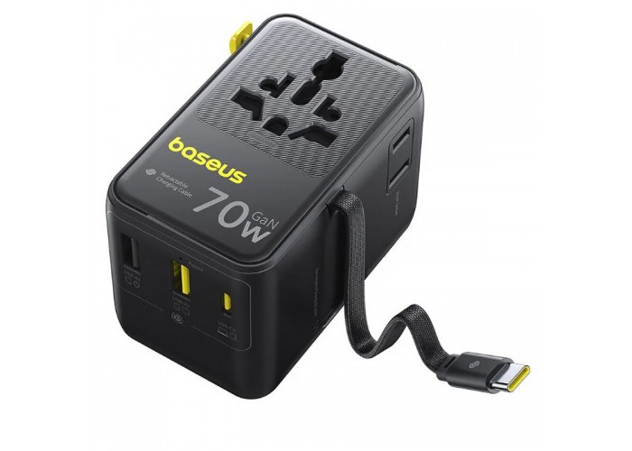 Мережевий універсальний перехідник Baseus CG11 70W with retractable cable (2USB-A/3C/1Socket) (E0307E)