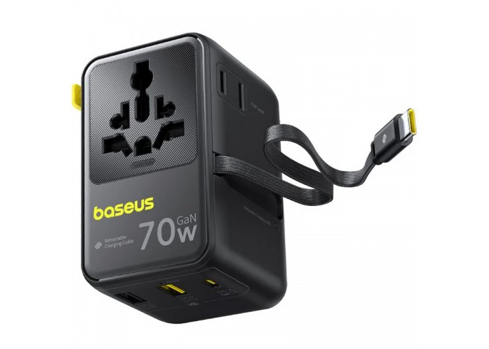 Мережевий універсальний перехідник Baseus CG11 70W with retractable cable (2USB-A/3C/1Socket) (E0307E)