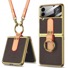 Шкіряний чохол GKK with ring and strap для Samsung Galaxy Z Flip4  Brown - 00000065658_2