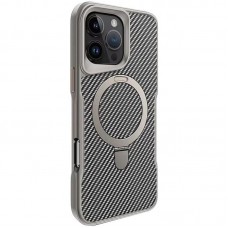 TPU+PC чохол Metal Buttons with MagSafe Carbon Ring для Apple iPhone 16 Pro Max (6.9")  Сірий - 00000073489_1
