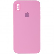 Чохол Silicone Case Square Full Camera Protective (AA) для Apple iPhone X / XS (5.8")  Рожевий / Light pink - 00000040231_30
