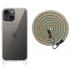 Чохол TPU Transparent with Straps для Apple iPhone 15 (6.1")  Green / Red - 00000072067_4