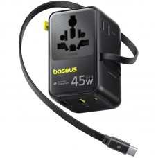 Мережевий універсальний перехідник Baseus AG11 45W with retractable cable (2USB-A/1C/1Socket) (E0307F)  Cosmic Black - 00000085296_1