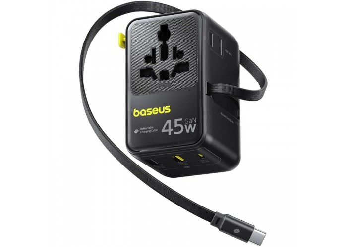 Мережевий універсальний перехідник Baseus AG11 45W with retractable cable (2USB-A/1C/1Socket) (E0307F)