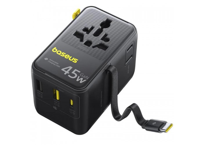Мережевий універсальний перехідник Baseus AG11 45W with retractable cable (2USB-A/1C/1Socket) (E0307F)