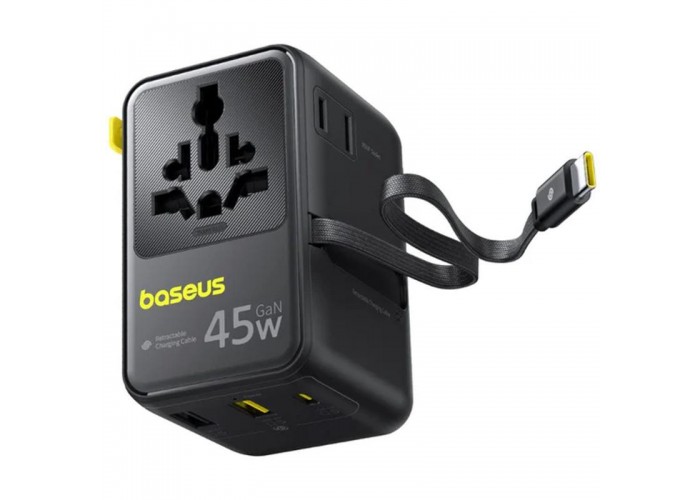 Мережевий універсальний перехідник Baseus AG11 45W with retractable cable (2USB-A/1C/1Socket) (E0307F)