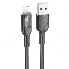 Дата кабель Hoco U120 Transparent explore intelligent power-off USB to Lightning (1.2m)  Black - 00000066124_1