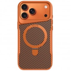 TPU+PC чохол Metal Buttons with MagSafe Carbon Ring для Apple iPhone 17 Pro Max (6.9")  Помаранчевий - 00000080932_4