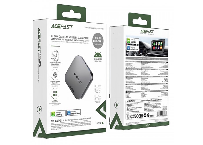 Адаптер Acefast QC2 AI Box car wireless CarPlay/Android Auto