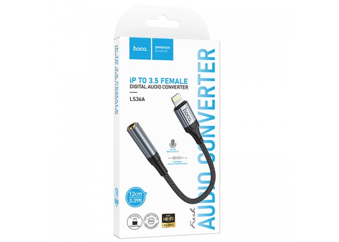 Аудіо кабель Aux Hoco LS36A Fresh 3.5mm to Lightning (0.12m)