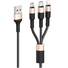 Дата кабель Hoco X26 Xpress 3in1 Lightning -MicroUSB-Type-C (1m)  Чорний / Золотий - 00000035244_2