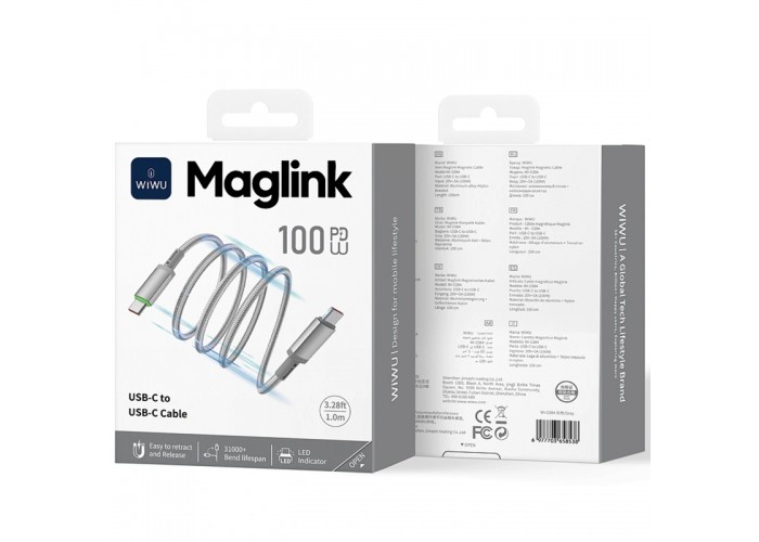 Дата кабель WIWU C084 Maglink Type-C to Type-C 100W (1m)