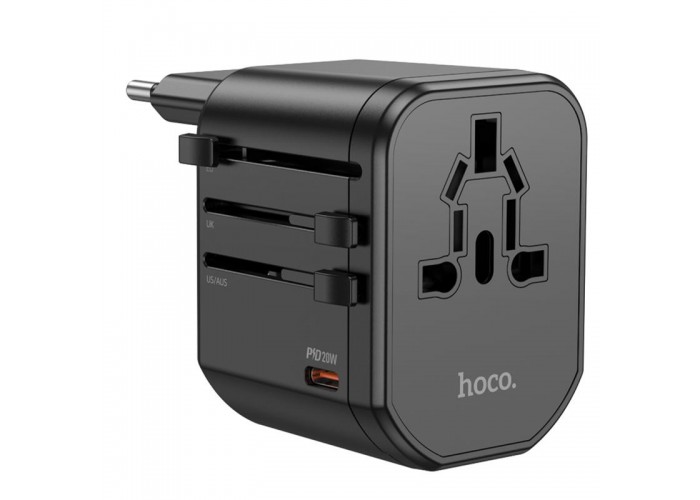 Мережевий універсальний перехідник Hoco AC15 Walker PD20W+QC3.0 (2USB-A/1C) (EU)