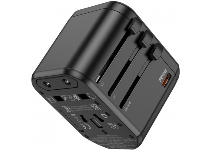 Мережевий універсальний перехідник Hoco AC15 Walker PD20W+QC3.0 (2USB-A/1C) (EU)