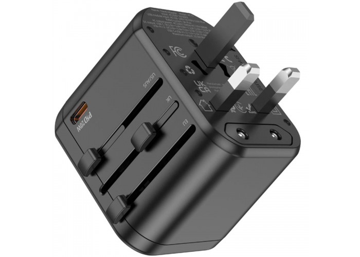 Мережевий універсальний перехідник Hoco AC15 Walker PD20W+QC3.0 (2USB-A/1C) (EU)