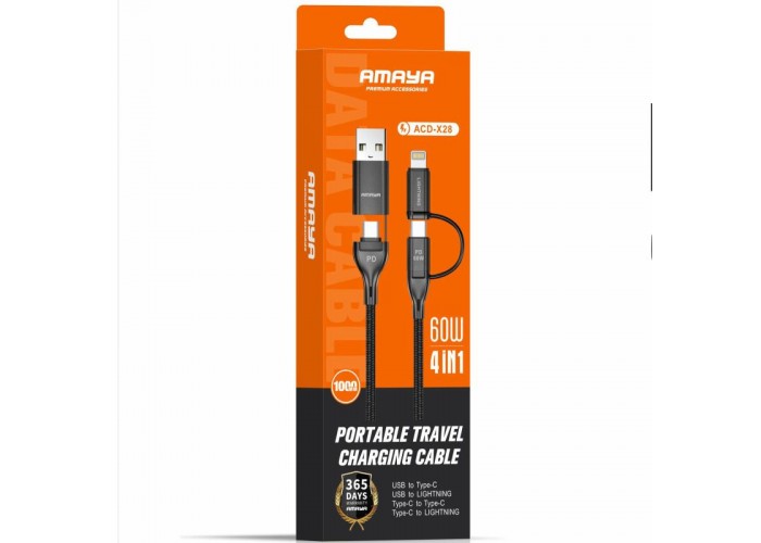 Дата кабель Amaya ACD-X28 4in1 Type-C to USB/Type-C to Lightning 60W (1m)