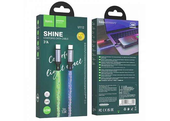 Дата кабель Hoco U112 Shine Type-C to Type-C 60W (1m)